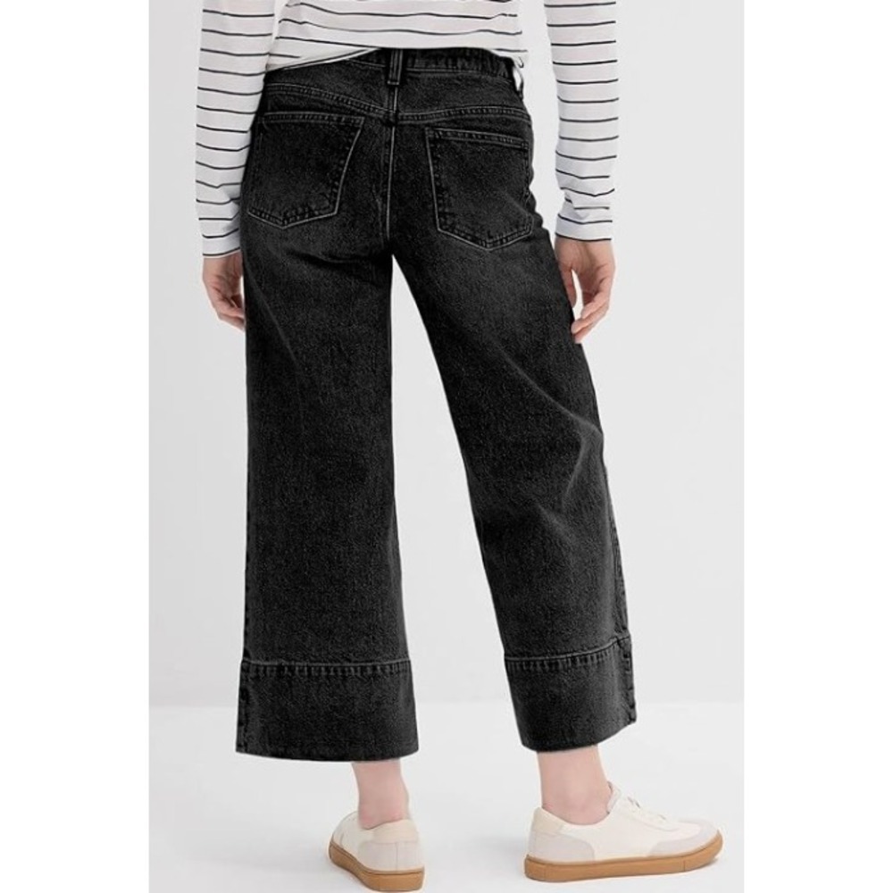Astylish Wide Leg Jeans Womens 10 Black High Waisted Seam Front Cropped Denim - Picture 2 of 6